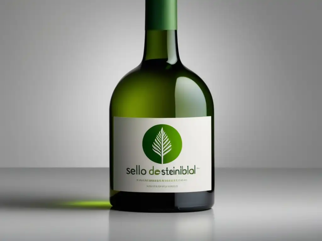 Botella de vino con sello de sostenibilidad en vinos veganos