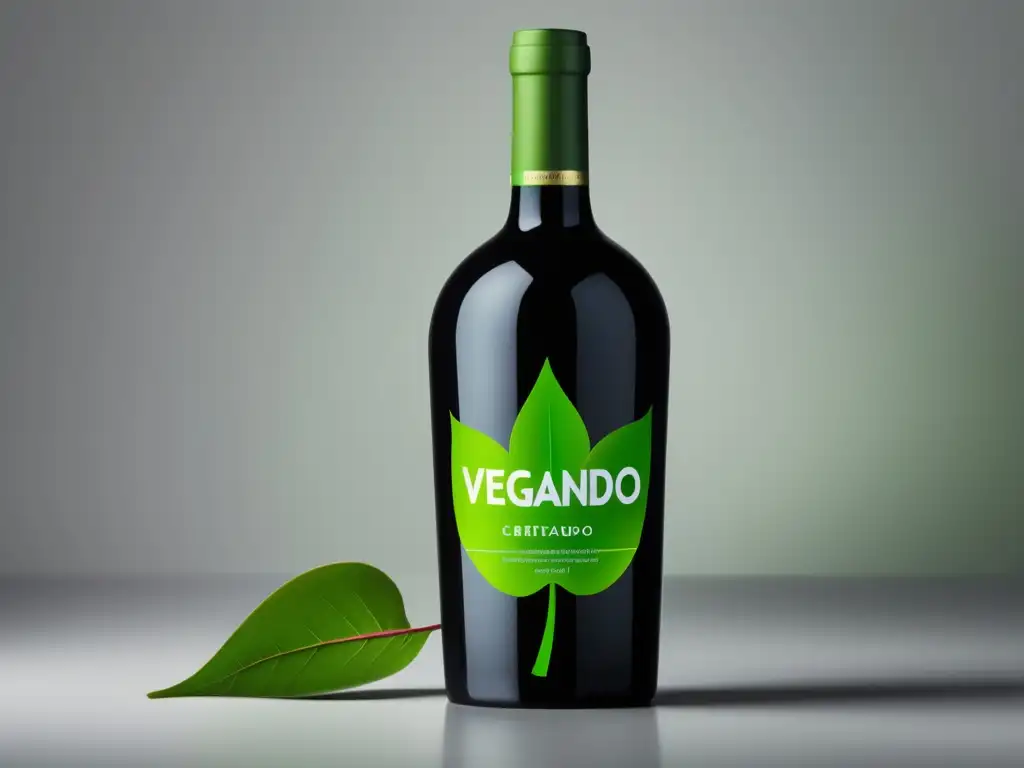 Botella de vino vegano con etiqueta verde y certificado vegano - Técnicas autenticidad vinos veganos