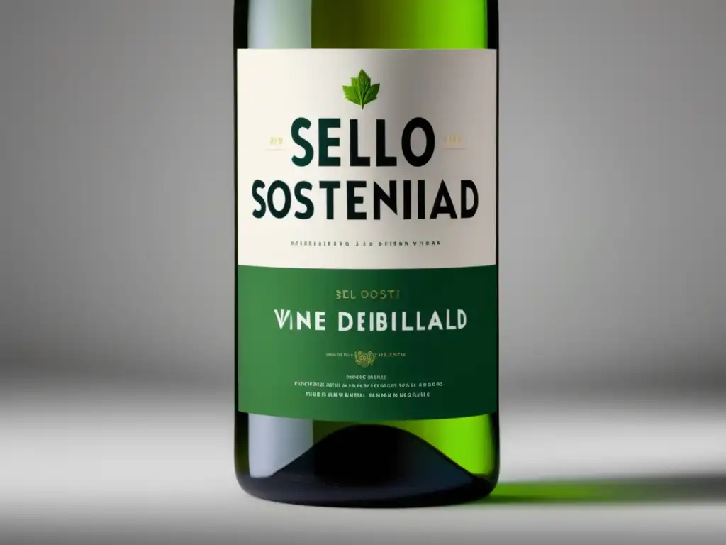 Botella de vino vegano con sello de sostenibilidad