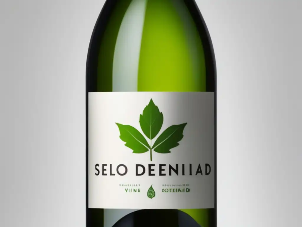 Botella de vino vegano con sello de sostenibilidad