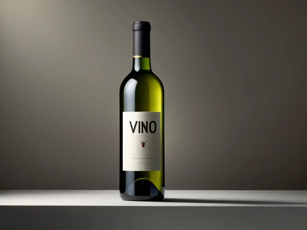 Prevención cálculos renales con vino - Botella minimalista de vidrio con etiqueta elegante y uvas en el interior