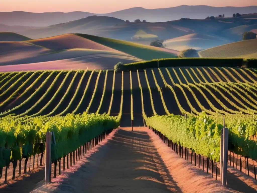 Vino y cambio climático en una tranquila viña al atardecer