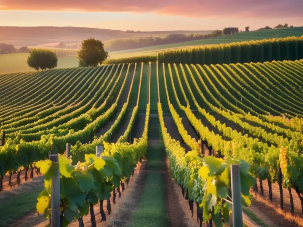 Capital privado en viticultura social - Imagen impresionante 8k de una pintoresca viña al atardecer