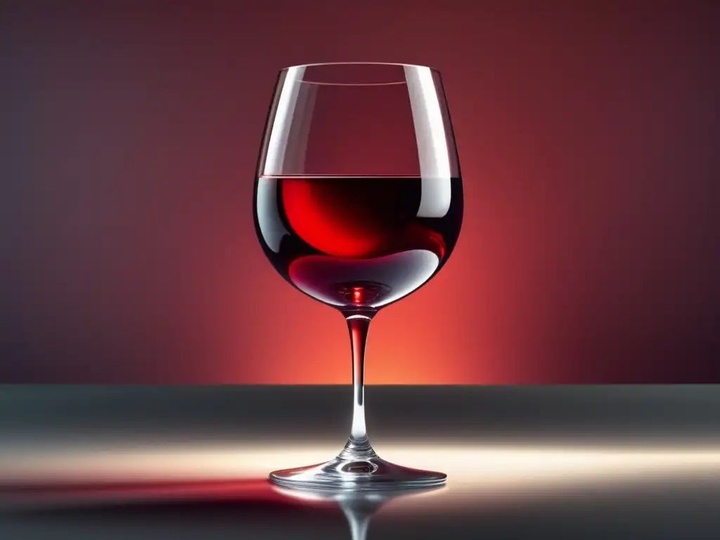 Cata profesional vinos sin alcohol: Copa minimalista con vino rojo elegante y vibrante