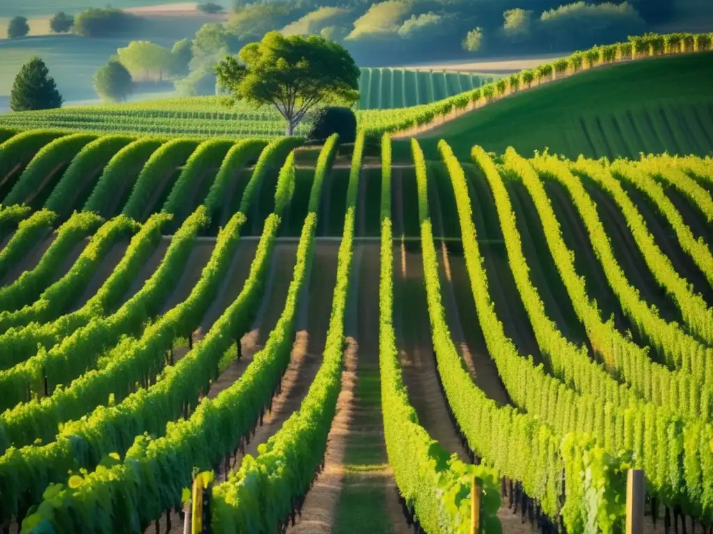 Guía de cata en viñedos antiguos - Imagen 8k impresionante de un paisaje minimalista en una viña en Georgia con colinas verdes y viñedos