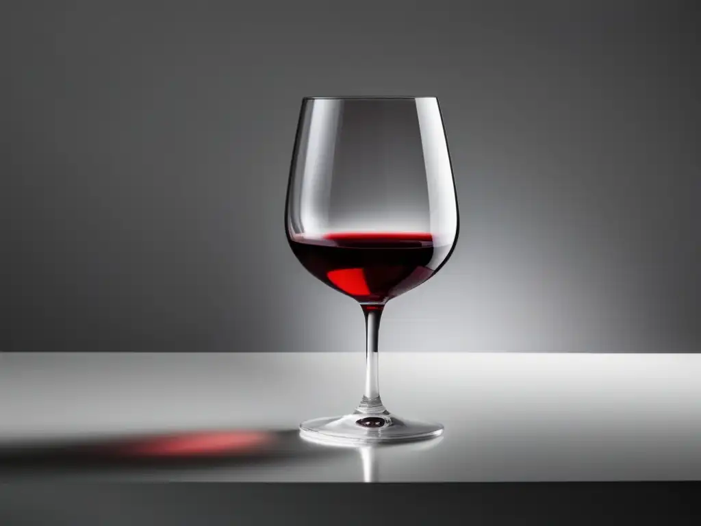 Formación catadores vino: copa minimalista con vino rojo intenso sobre fondo blanco