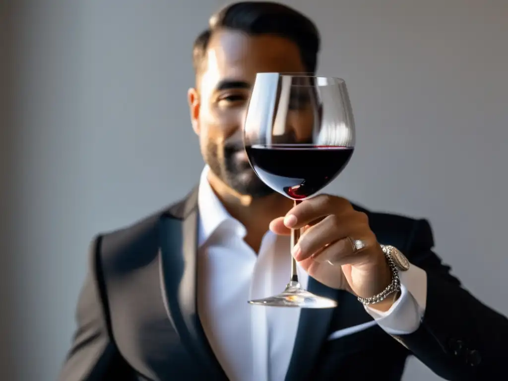 Catadores de vinos exclusivos colaboradores: sommelier examinando vino en copa, elegante y detallado