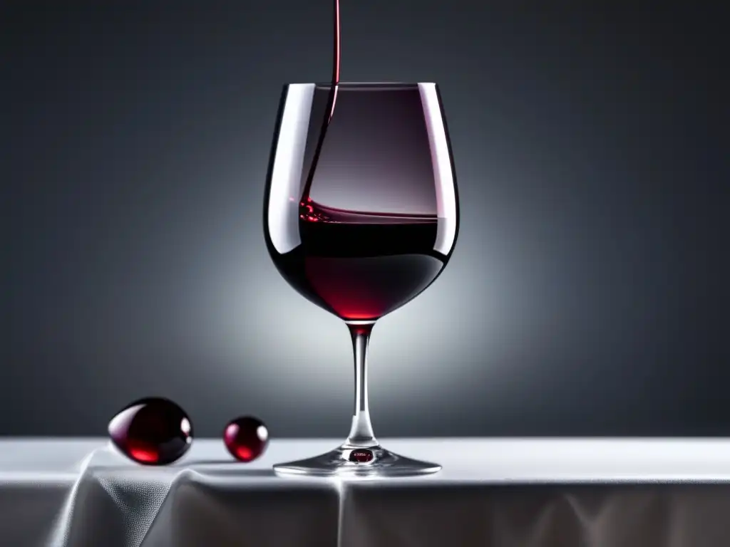 Catas de vino perfectas - Imagen minimalista de una elegante copa de vino negro sobre un mantel blanco impecable