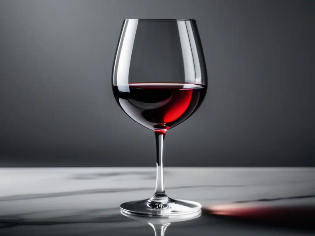 Catas vino perfectas: copa de vino rojo en mesa mármol, minimalista y elegante