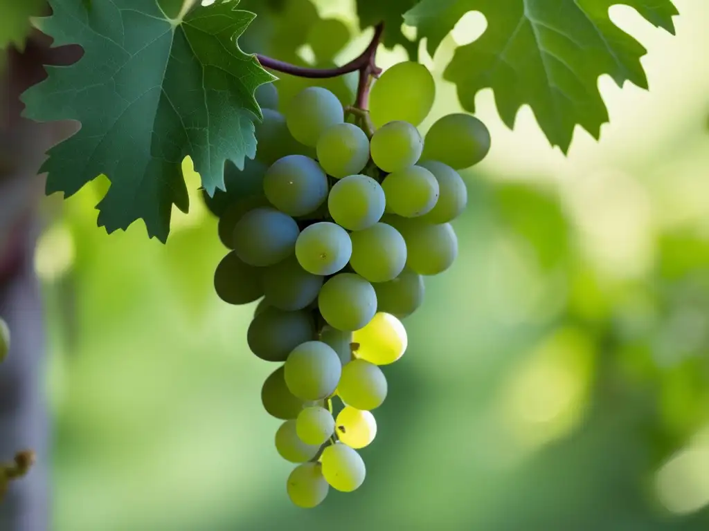 Fotografía de cepas de vino: detalle de hojas, racimos y tonos verdes y morados