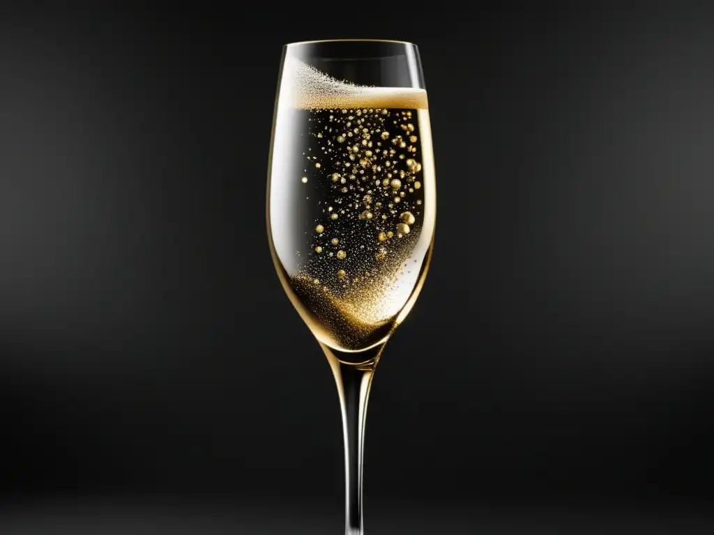 Elegante copa de champán dorado en fondo negro Champagne para alta cocina: elegancia y sofisticación en una imagen minimalista
