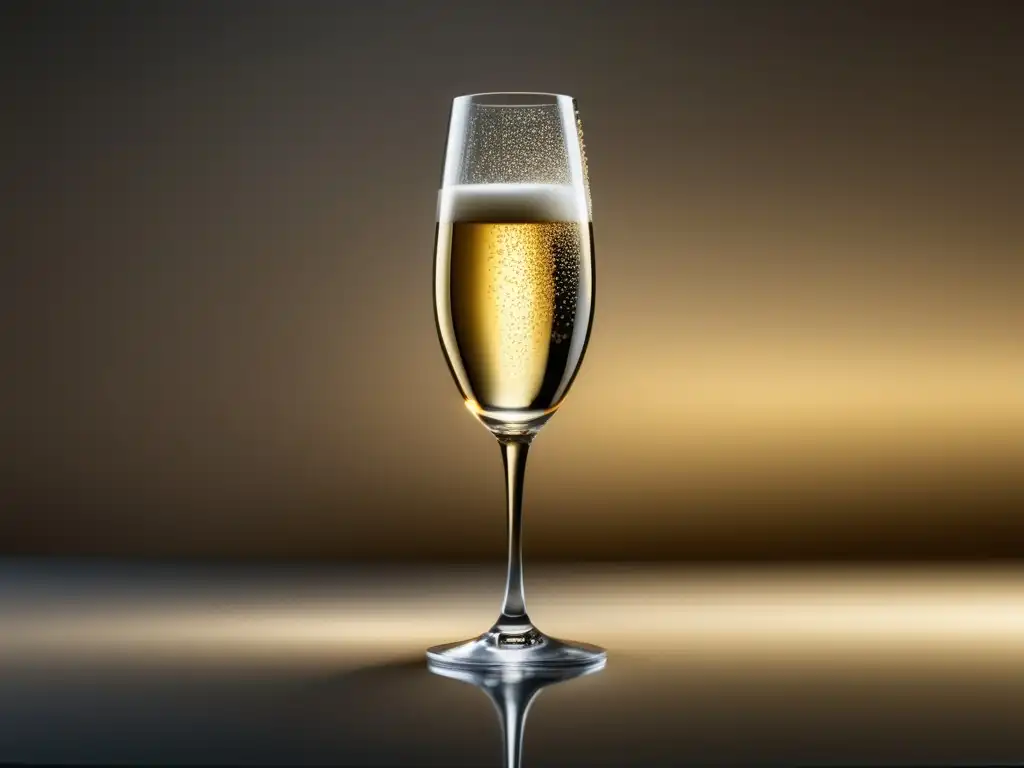 Copa de champagne elegante y dorada Champagne para alta cocina: Flauta de champagne dorada con burbujas y espuma, elegante y sofisticada