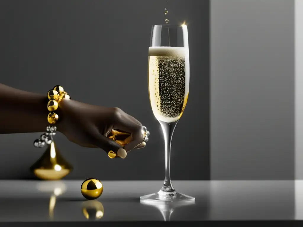 Elegante copa de champán con burbujas doradas Copa de champagne con burbujas doradas - Alta cocina