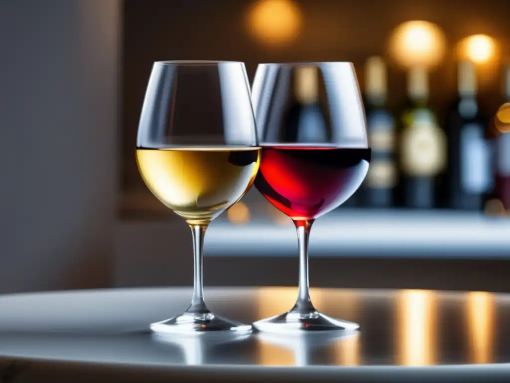 Comparativa vinos sin alcohol vs tradicionales: dos copas, una con vino tradicional y la otra con sustituto sin alcohol