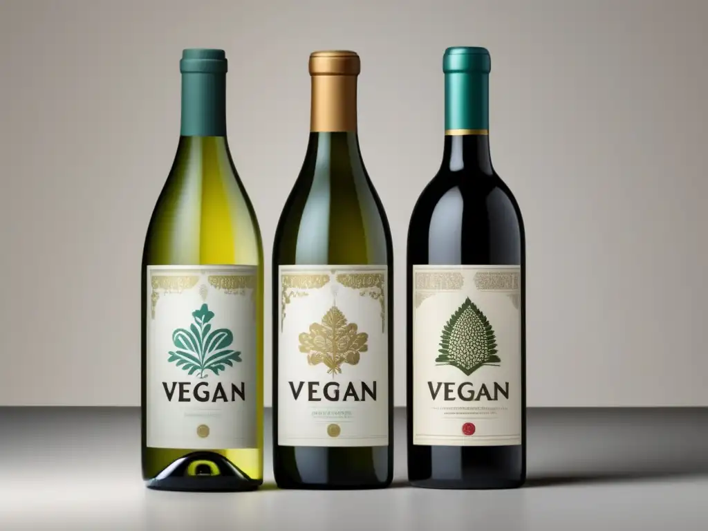 Comparativa vinos veganos tradicionales: botellas clásica y vegana, estilo vintage y moderno, fondo blanco