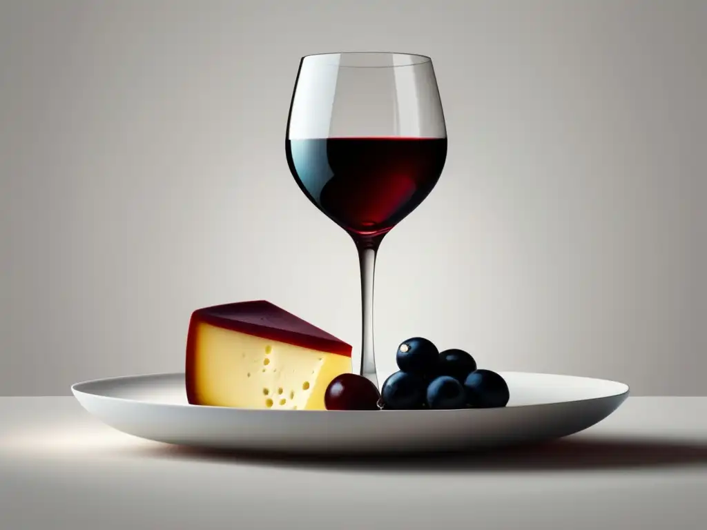 Compatibilidad vino dieta cetogénica: Ilustración minimalista de copa de vino y plato proteico, elegante y armoniosa