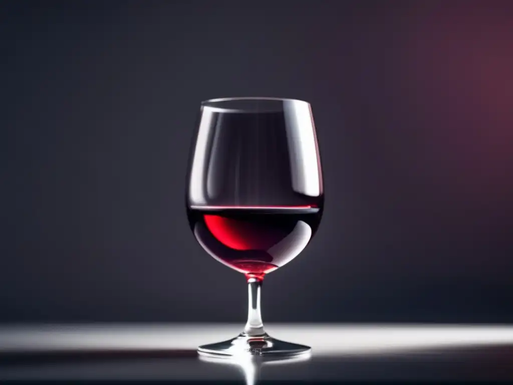 Consejos consumo vino diabetes - Imagen minimalista de una copa de vino en una superficie blanca, medio llena de vino tinto con iluminación suave