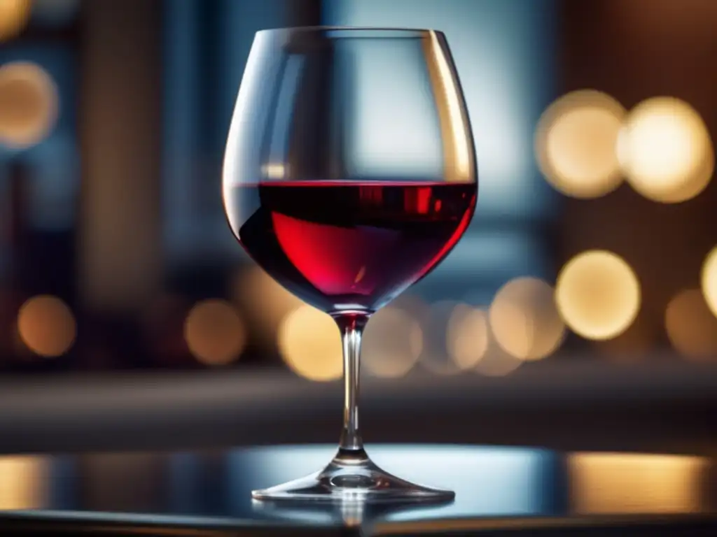 Consejos consumo vino diabetes: Vino tinto elegante y detallado, en una copa sofisticada