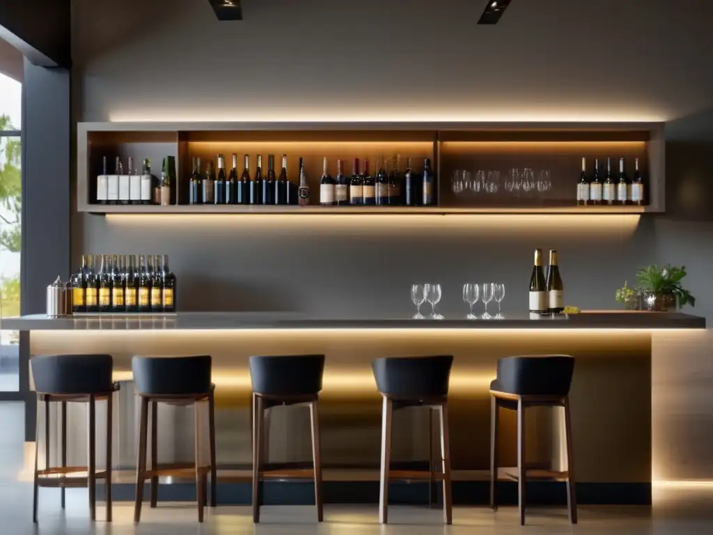 Convergencia entre cerveza artesanal y vino en un elegante bar con diseño minimalista y ambientes sofisticados