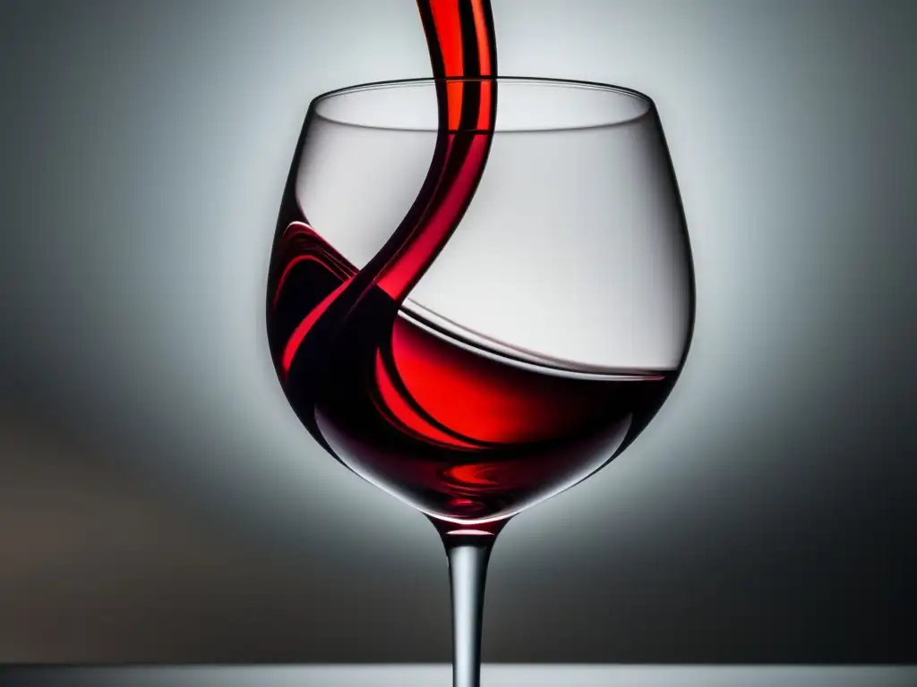 Copa de vino tinto en primer plano Vino tinto en copa de cristal con platos Michelin (110 caracteres)