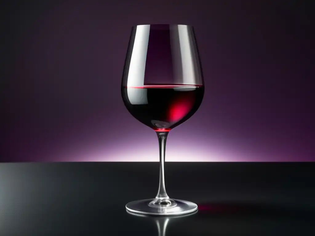 Una copa minimalista de vino Nebbiolo, intenso y elegante, resaltando su color y textura