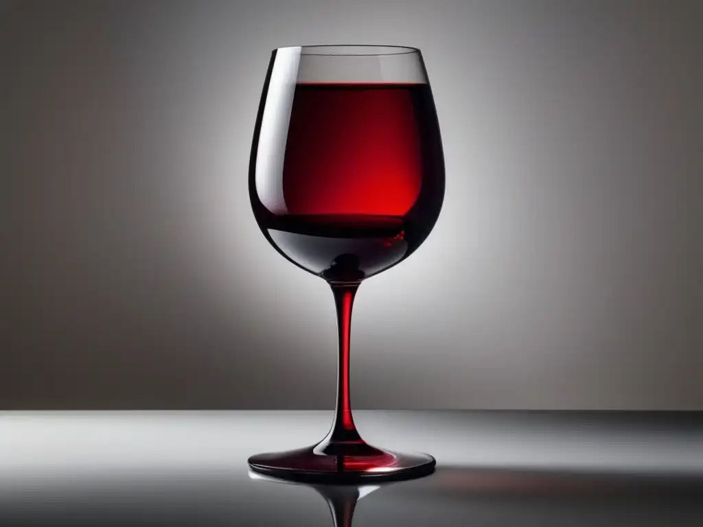 Una copa de vino tinto elegante y minimalista destaca contra un fondo blanco, transmitiendo aromas y texturas