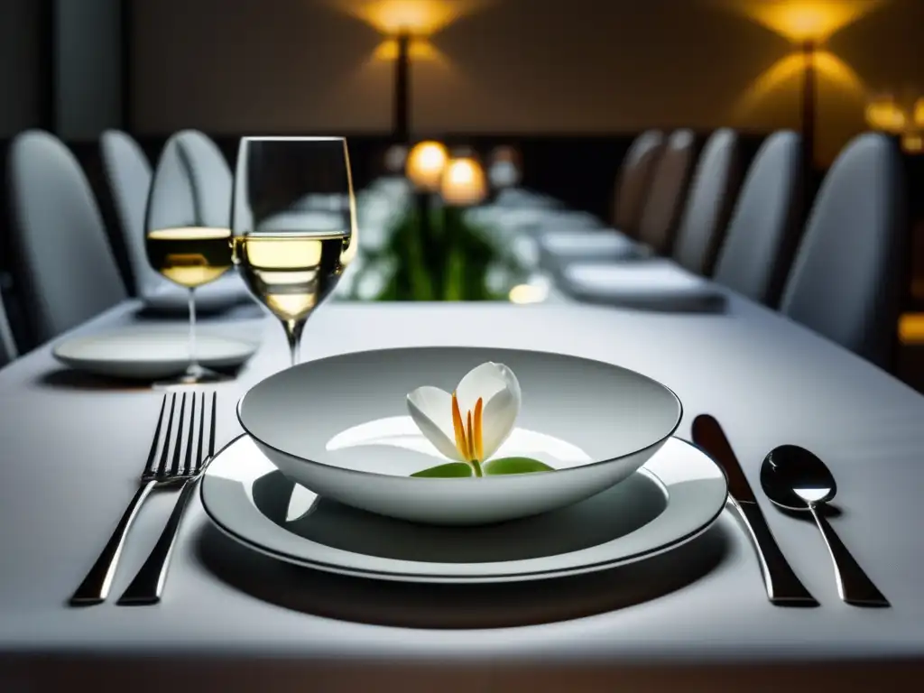 Elegancia en la elección de copas Elección de copas en restaurantes Michelin: mesa elegante con cristalería y vino destacado