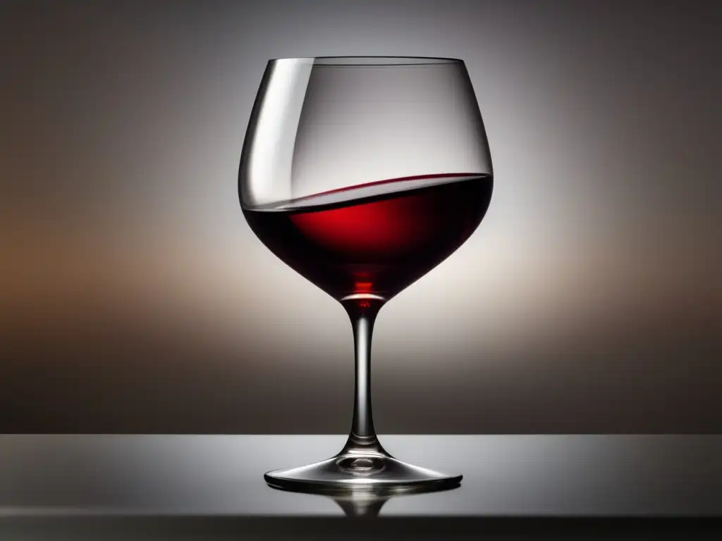 Copa de vino elegante y minimalista Elección de copas en restaurantes Michelin: copa de vino elegante y minimalista, con vino tinto y fondo sereno