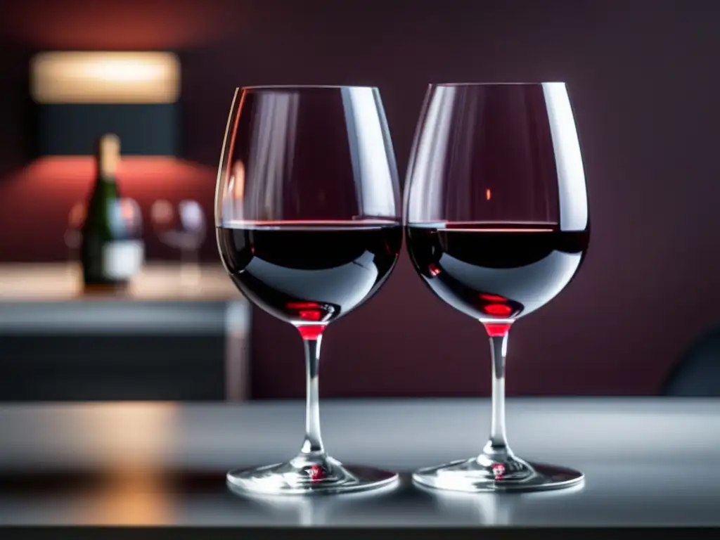 Dos copas de vino tinto exquisito en una mesa minimalista