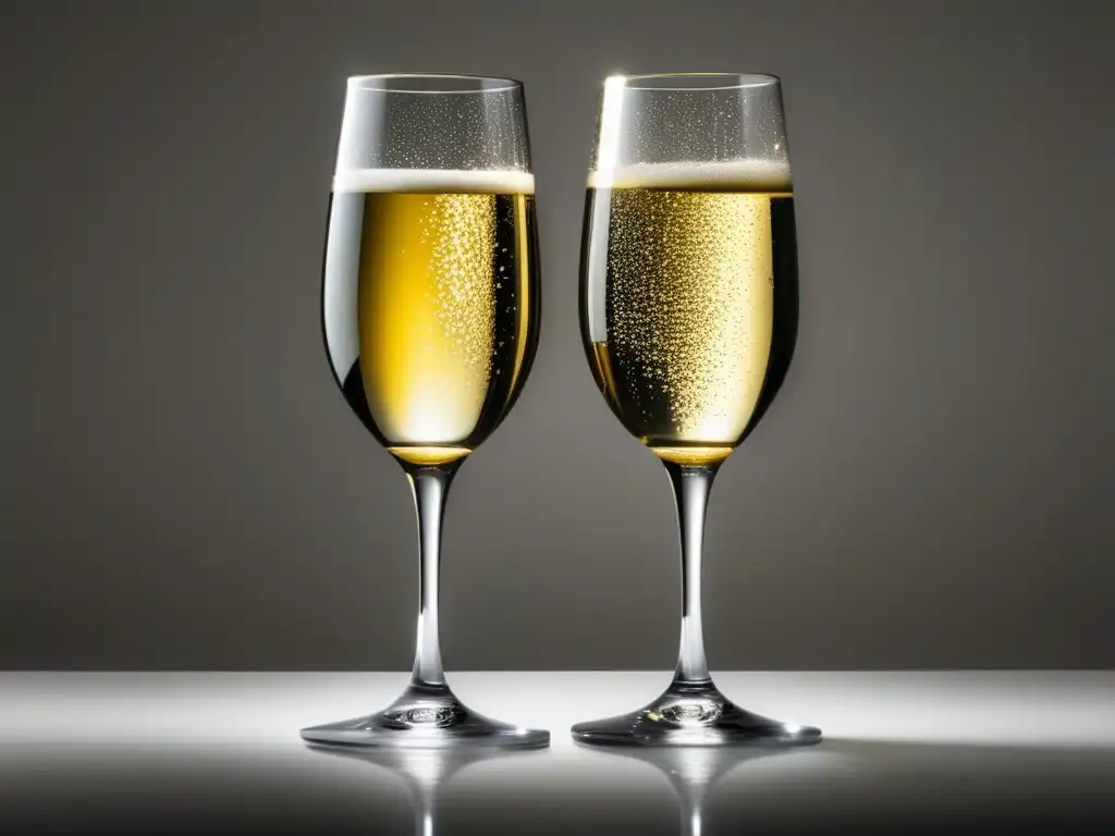 Dos copas de vino espumoso Prosecco, elegantes y auténticas, en fondo blanco