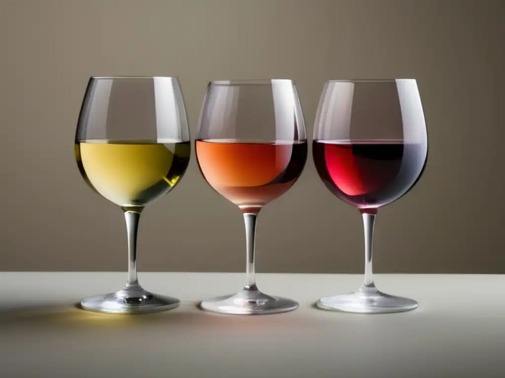 Cuatro copas de vino representando las estaciones del año: vino blanco para primavera, rosado para verano, tinto para otoño y espumoso para invierno