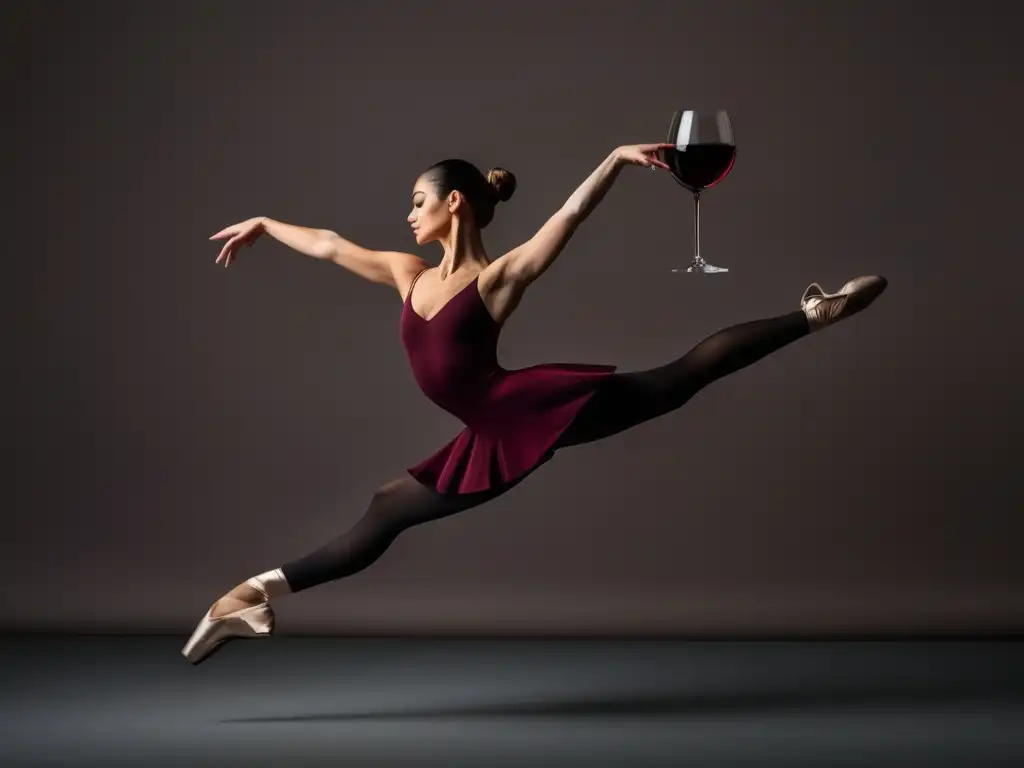 Coreografías de danza del vino: ballet minimalista con una bailarina en punta y una copa de vino