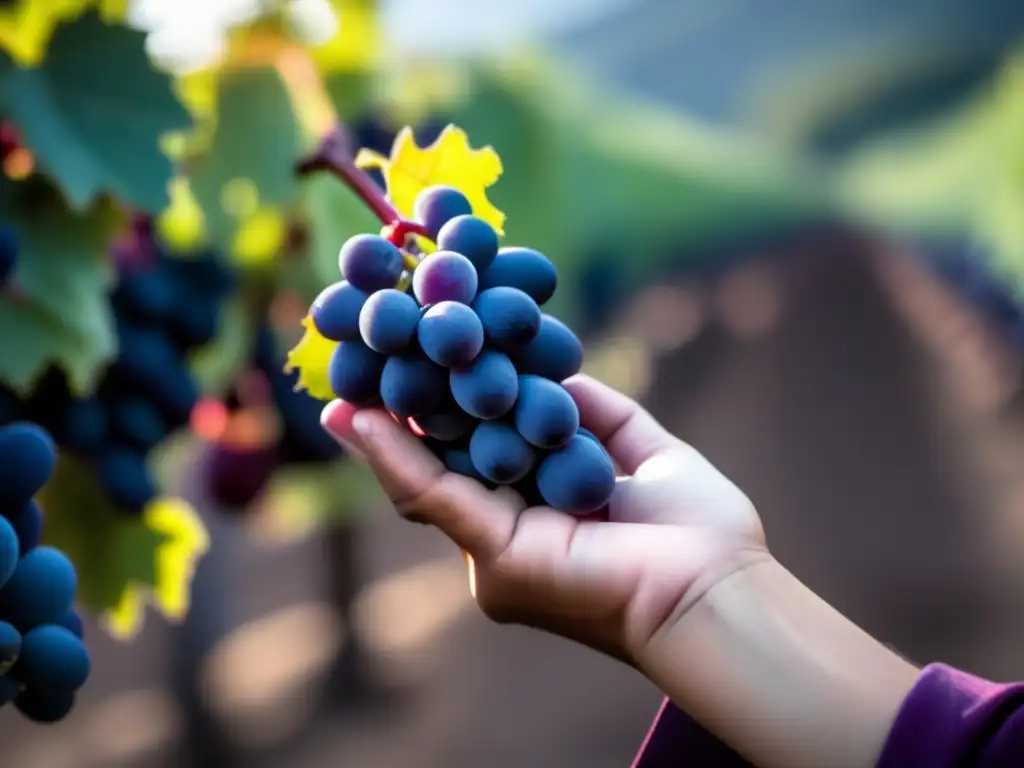 Cosecha y selección de uvas Carmenere en valles chilenos