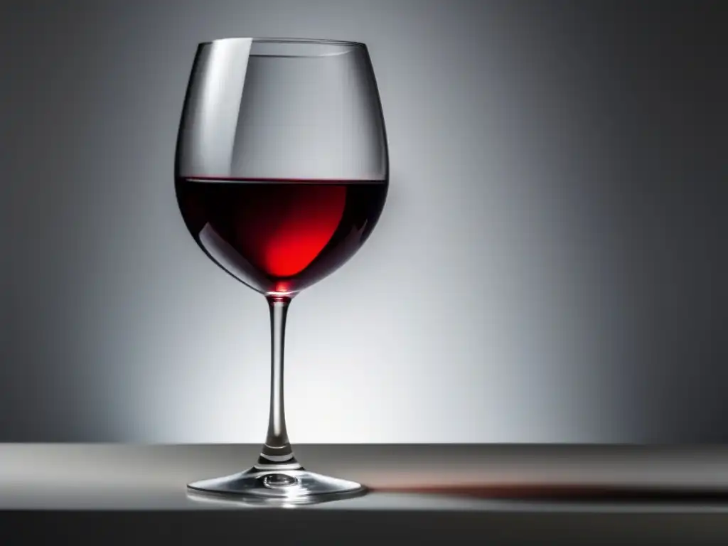 Evolución cultural del vino en literatura y arte- Copa de vino tinto, elegante y minimalista, resaltando su color y forma delicada en un fondo blanco