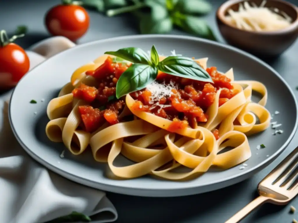 Deliciosa pasta con salsa de tomate rojo y combinaciones de vino Merlot