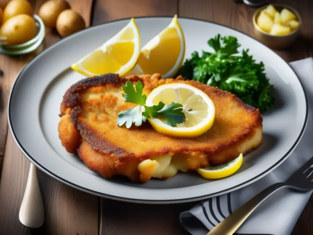 Deliciosa Wiener Schnitzel con patatas, limón y Gruner Veltliner Austria