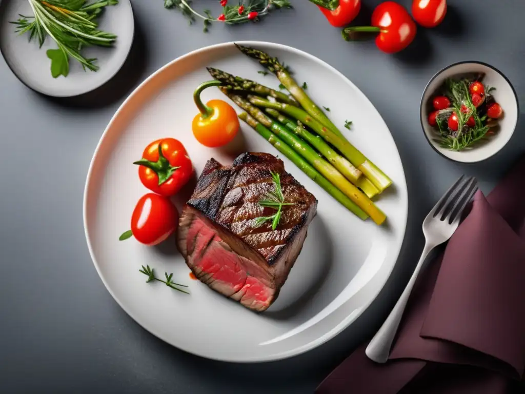 Deliciosa combinación de vino y dieta Pegan con carne magra y vegetales vibrantes