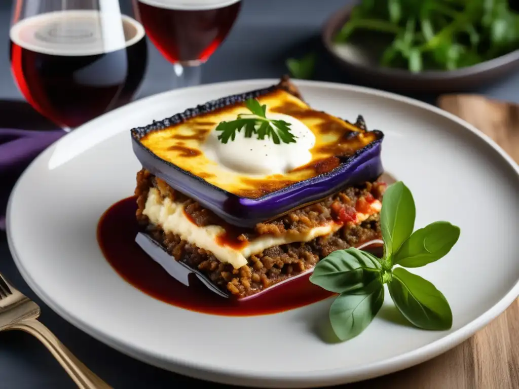 Un delicioso maridaje de vinos griegos y moussaka, con sabores vibrantes y colores cautivadores