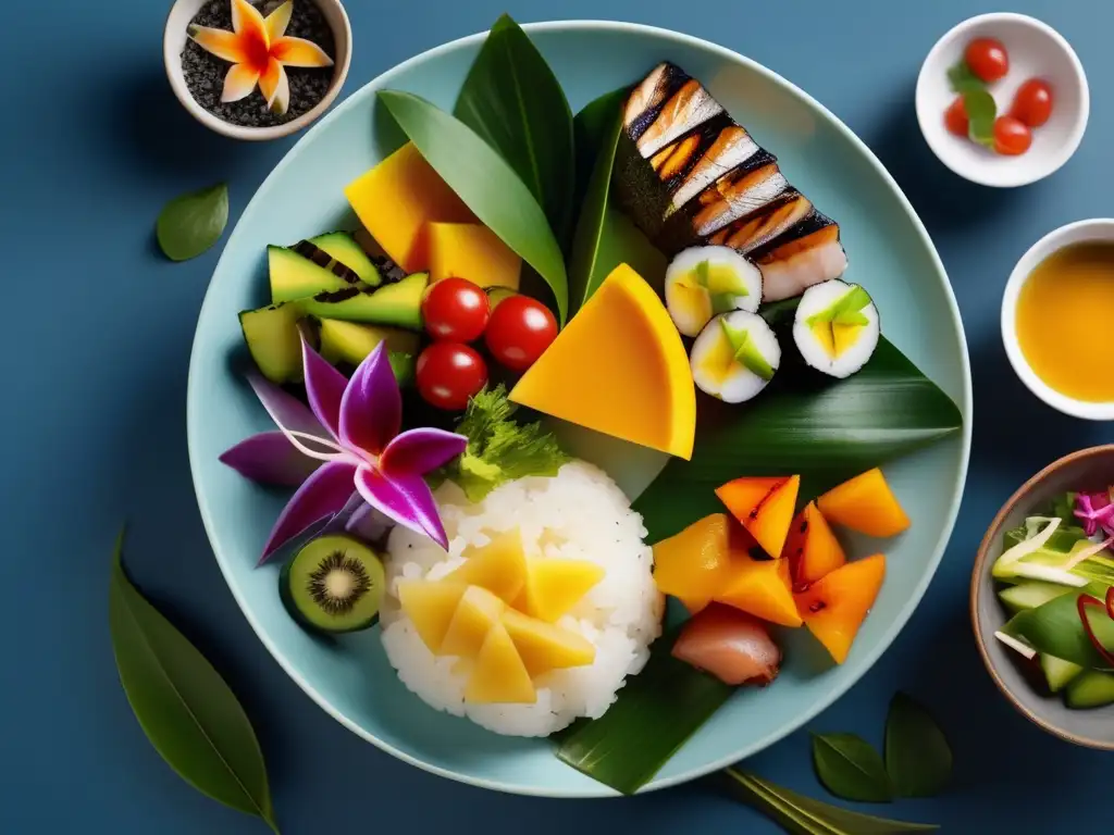 Delicioso plato de comida hawaiana, perfecto para maridar con vinos