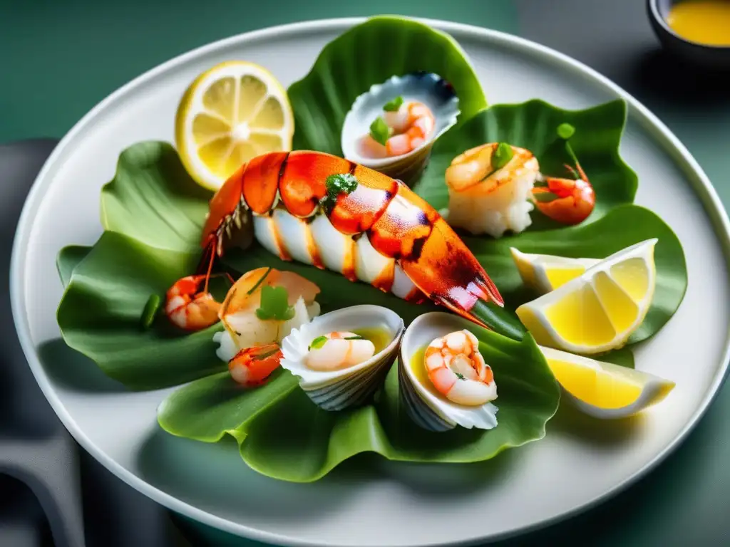 Delicioso plato de mariscos con vinos espumosos europeos alternativos