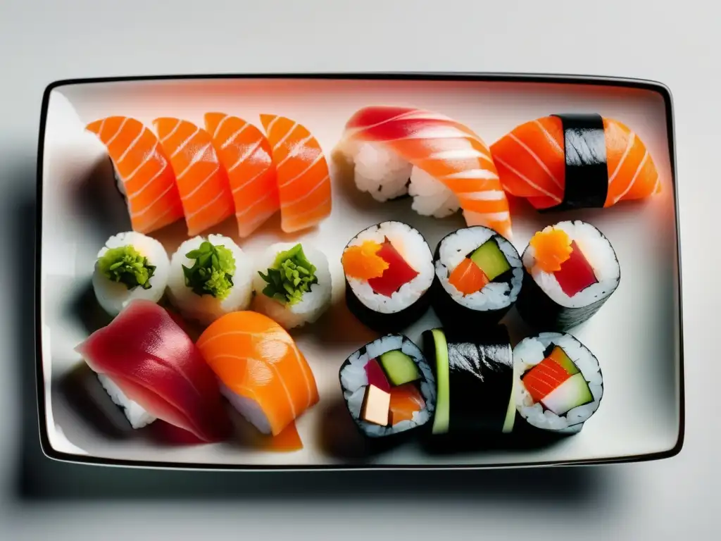 Delicioso sushi con variedad de rolls, nigiri y sashimi