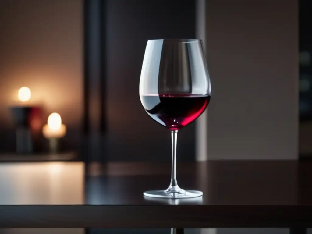 Desarrollo del paladar para vinos: copa de vino tinto en mesa minimalista oscuro, elegante y aromático