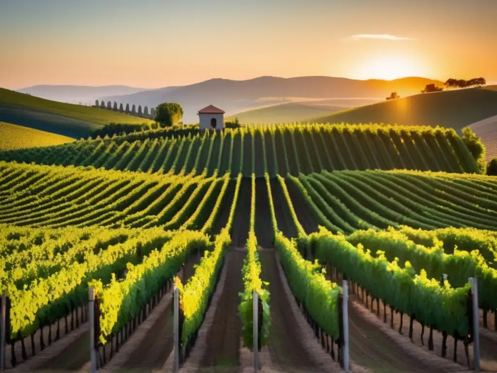 Vino y desarrollo social en viñedo al atardecer