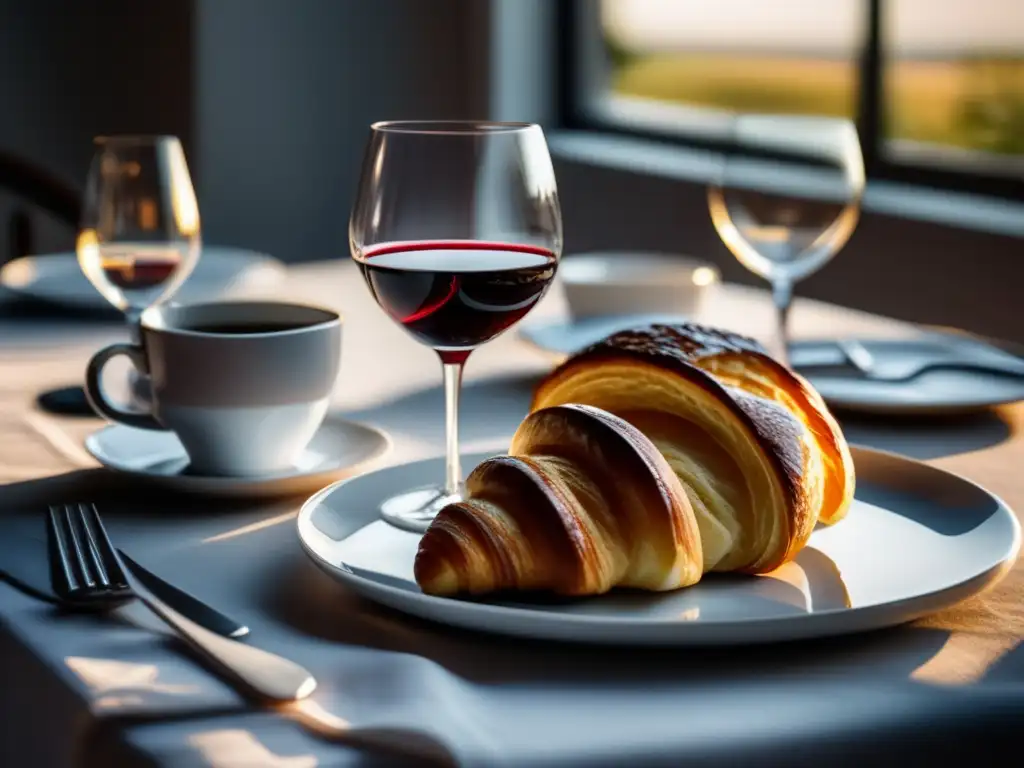 Desayuno elegante con vino y refinamiento