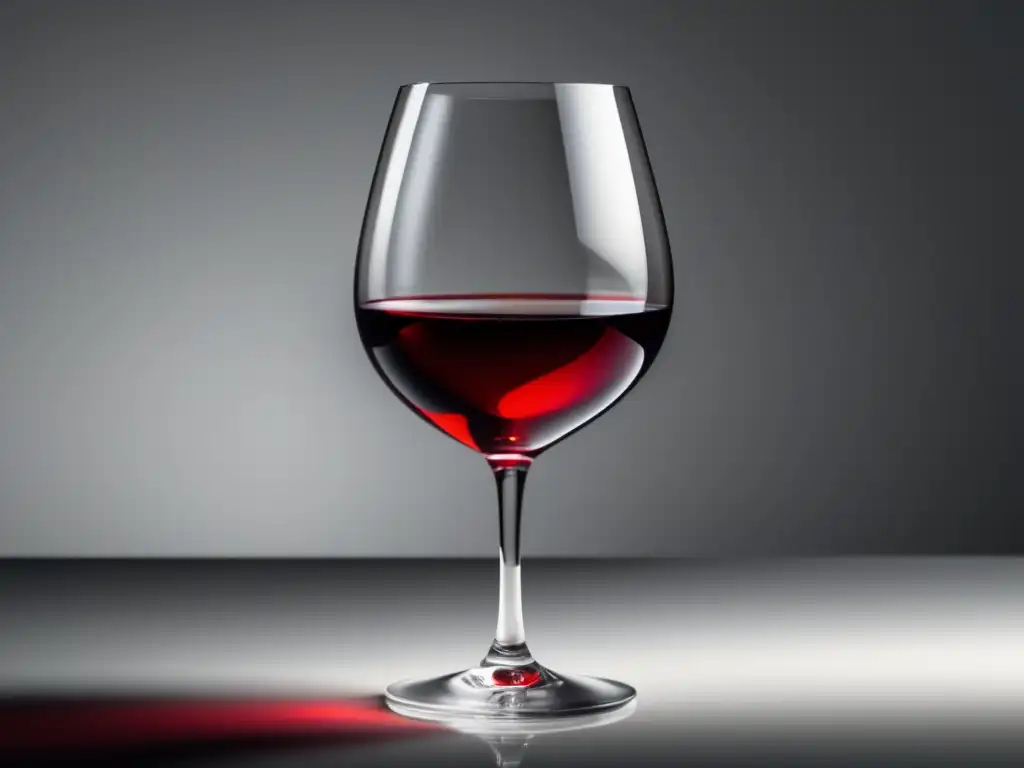 Detalle: Copa de vino transparente con vino rojo, elegante y minimalista