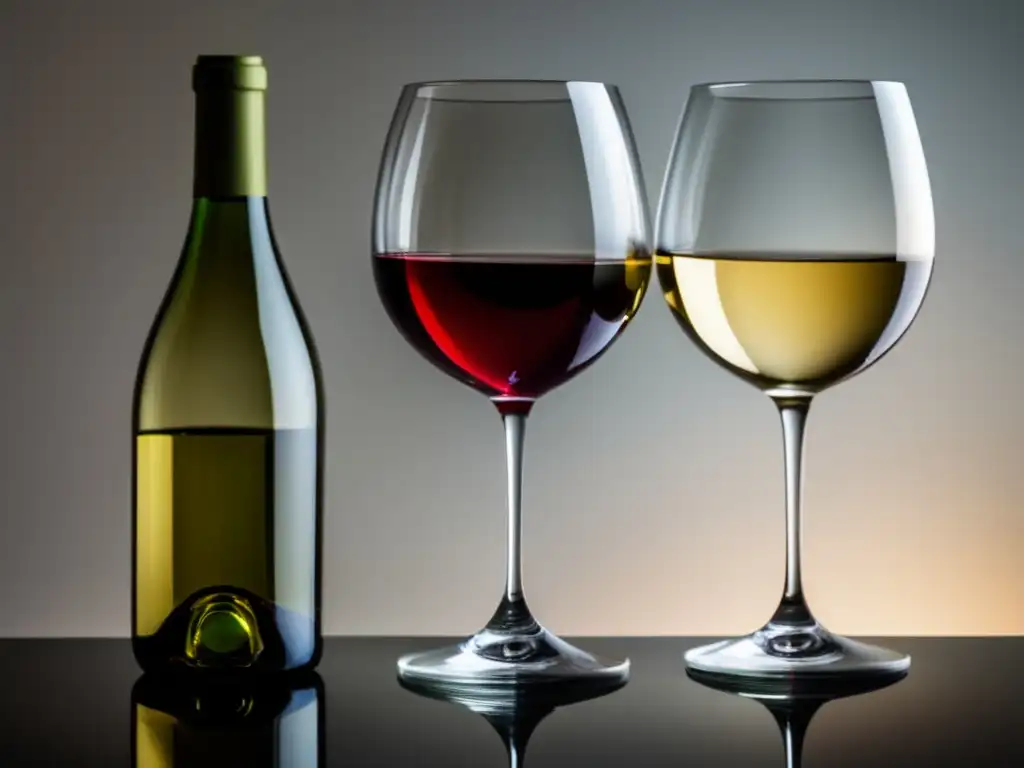 Diferencias beneficiosas vino tinto vs vino blanco, copa roja y blanca, elegancia y contraste