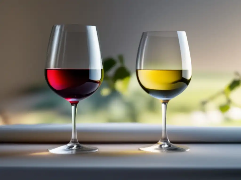 Diferencias entre vinos orgánicos y biodinámicos: dos copas, una de vino orgánico rojo vibrante y otra de vino biodinámico morado intenso