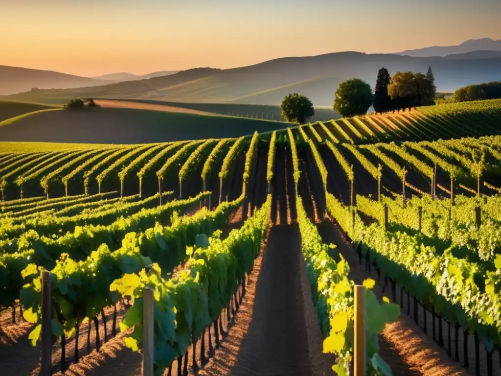 Transformación digital en la producción vitivinícola en un paisaje de viñedos al atardecer