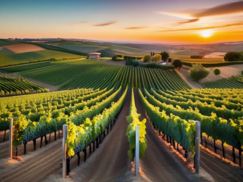 Drones monitoreo madurez uvas en hermoso viñedo al atardecer