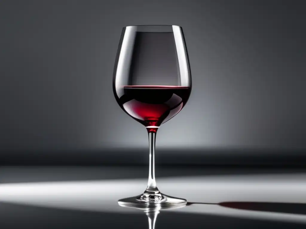 Efectos de los sulfatos en el vino: vaso de vino tinto con reflejo elegante y minimalista